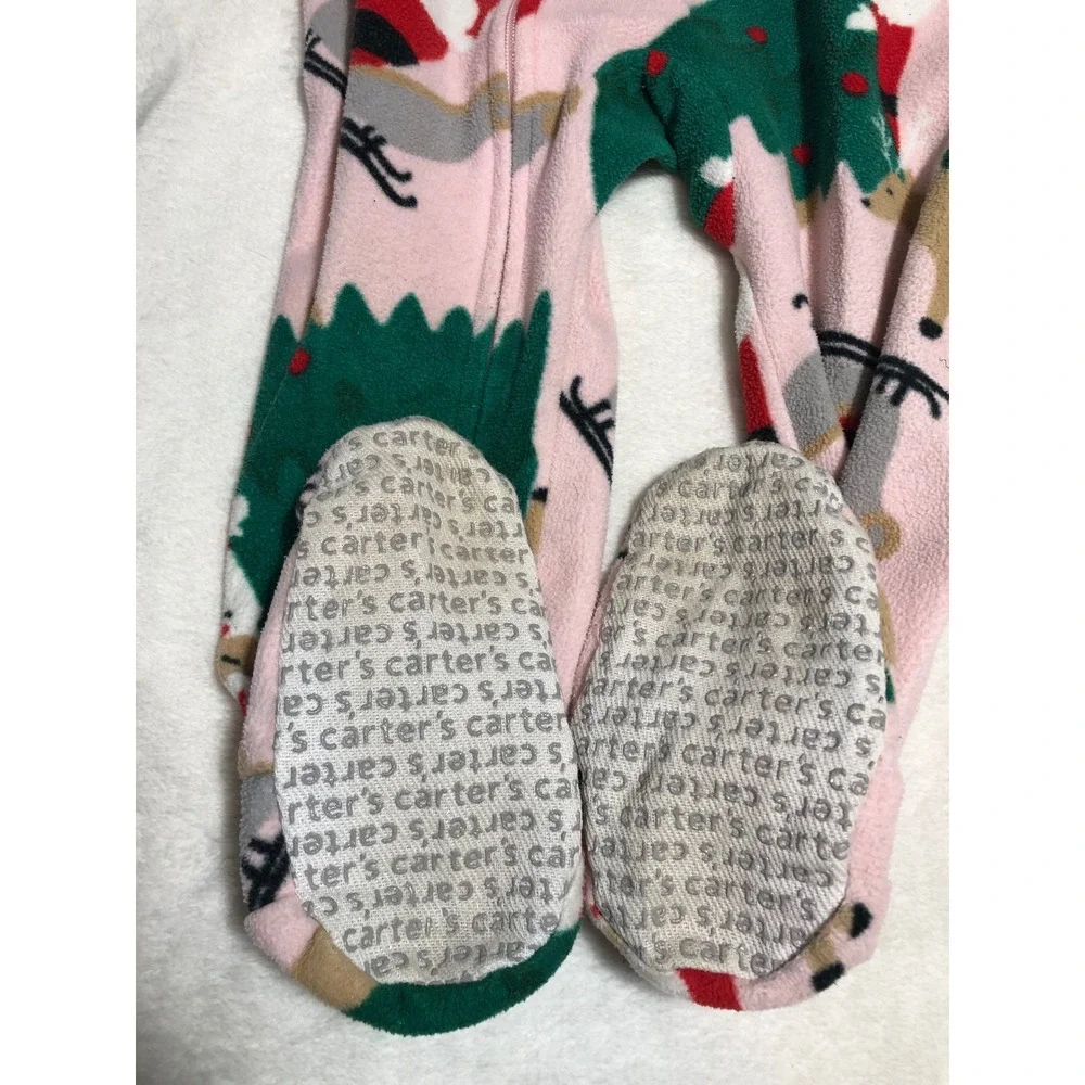 5/$25 Carter's Footed Pajamas 24m Pink Santa Reindeer Christmas Fleece Sleeper